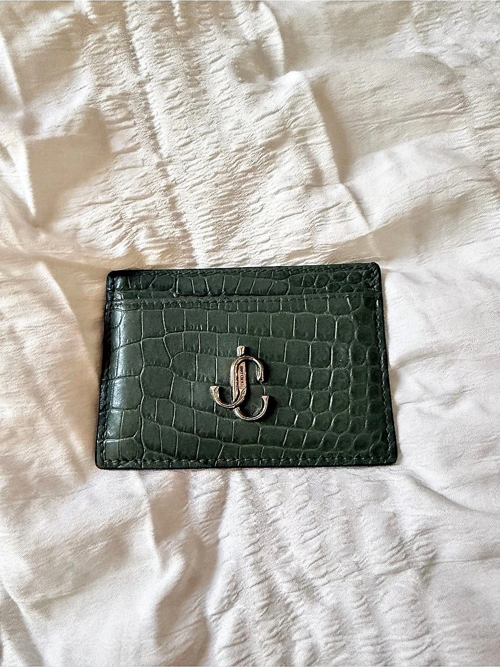 Jimmy Choo Umika Card Holder Croc-Embossed Green